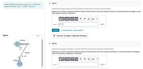 Solved Member AB Has The Angular Velocity WAB 5 Rad S And Chegg