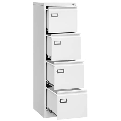 Miiiko 4 Drawer Steel File Cabinet Lockable With Key Vertical Filing For Home Office White