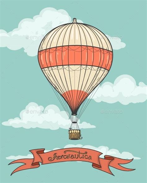 Retro Hot Air Balloon Airship Artistic Background With Vintage