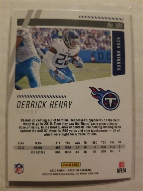 2020 Panini Prestige Football Card Derrick Henry 193 Titans