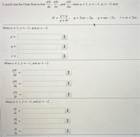 Solved 1 Point Use The Chain Rule To Find ∂u∂n ∂v∂n And