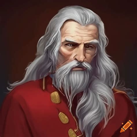 Dnd Character Portrait Of A Mid 60s Human Male Wizard With Long Grey