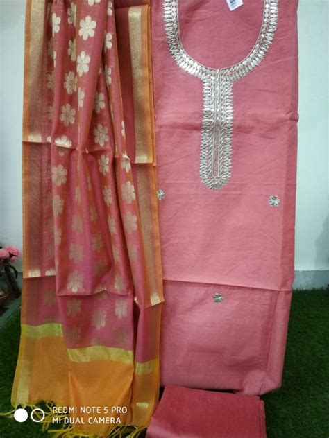 Aaditri Clothing Unstitched Chanderi Aari Work Suit For Party Wear At