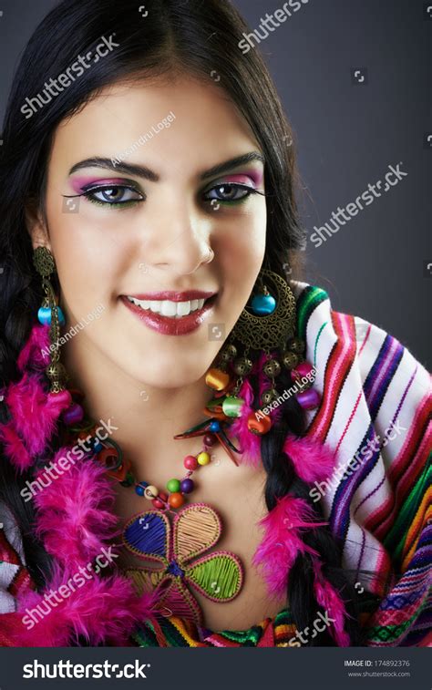 Gorgeous Peruvian Woman In Traditional Costume Really Colorful