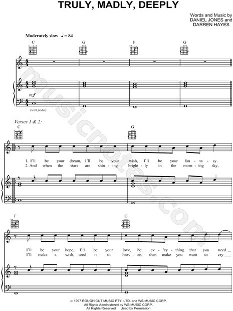 Savage Garden Truly Madly Deeply Sheet Music In C Major Download And Print Sku Mn0070286