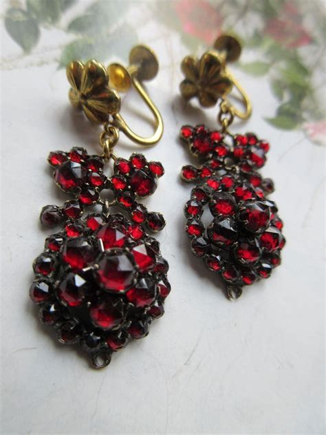 Antique Bohemian Garnet Screw Back Earrings Screw Back Earrings