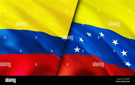 Banderas de Colombia y Venezuela. Diseño de 3D banderas ondulantes ...