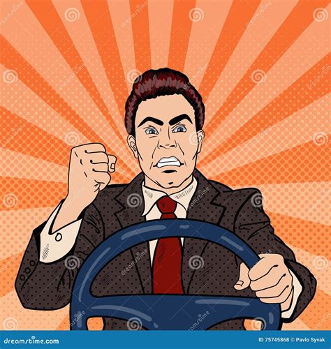 Angry Driver Man Showing His Fist Road Rage Pop Art Stock Vector