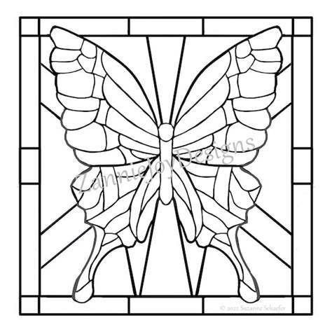 Stained Glass Butterfly Pattern Pdf Line Art Coloring Page Etsy