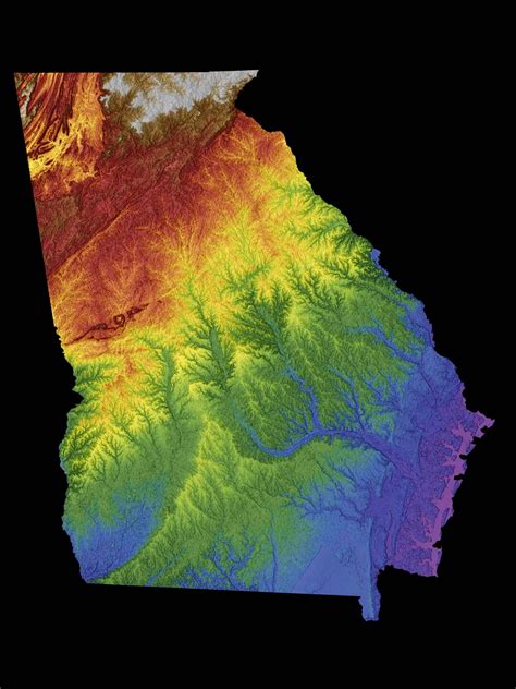 Georgia Color Elevation Map Etsy