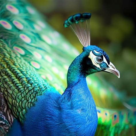 Um pavão colorido uma cauda azul e verde Foto Premium