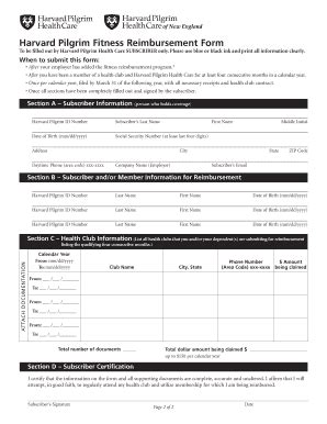 Harvard Pilgrim Fittness Reimbursement Form Fill And Sign Printable