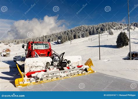 Snowcat Machine For Snow Removal Preparation Ski Trails Stock Image