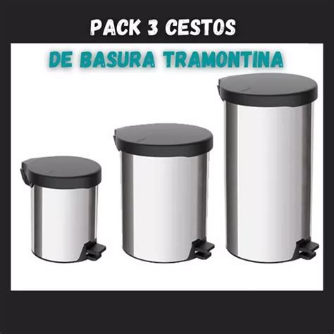 Pack Cesto Tacho Basura Tramontina Acero Inoxidable Pedal En Venta En