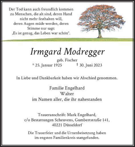 Alle Traueranzeigen F R Irmgard Modregger Trauer Rp Online De