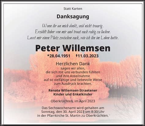 Alle Traueranzeigen für Peter Willemsen trauer rp online de