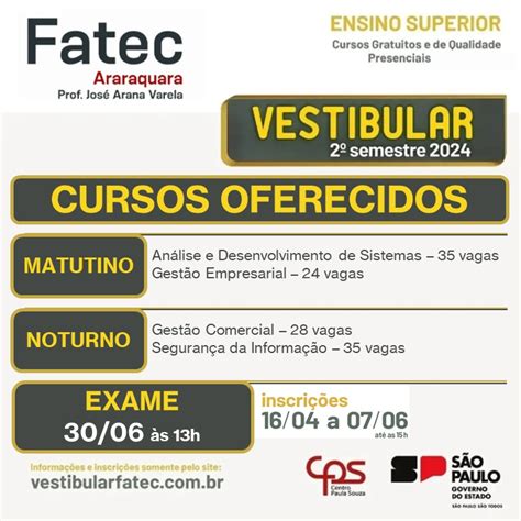 Fatec Araraquara tem último dia de inscrições para vestibular de quatro