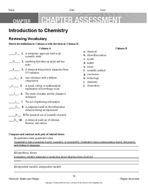 Chapter Assessment Introduction To Chemistry Student Editable