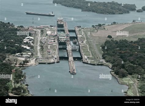 Cargo Ships Passing Through Gatun Locks On The Atlantic Side Of The