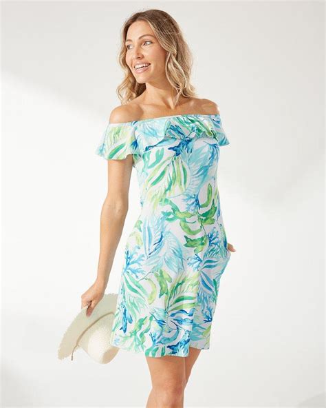 Tommy Bahama Island Cays Sea Fronds Off The Shoulder Spa Dress In Blue