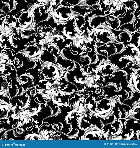 Baroque Black And White Seamless Pattern Stock Vector Illustration