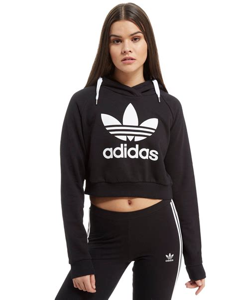 Lyst - Adidas Originals Trefoil Crop Hoodie in Black