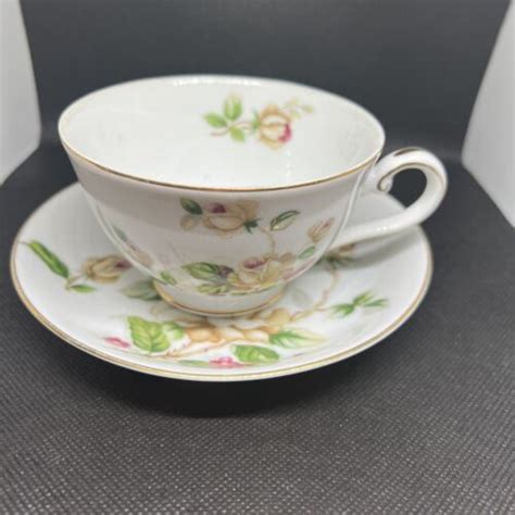 Vintage Lynmore Fine China Footed Cup Saucer Golden Rose Pattern