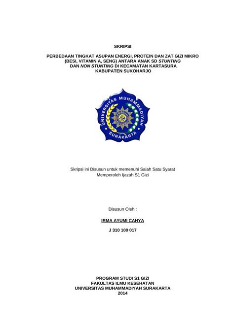 PDF SKRIPSI PERBEDAAN TINGKAT ASUPAN ENERGI PROTEIN Eprints Ums Ac