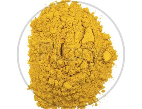 Image Of Piles Of Yellow Color Powder For Indian Holi Festival On White