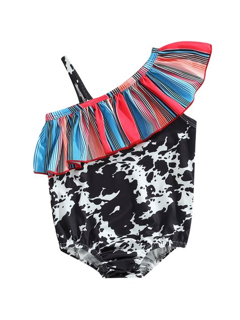 Aturustex Baby Girl Swimsuits Summer Cow Print One Shoulder Sleeveless