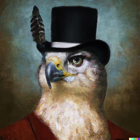 An Oil Portrait Of A Hawk Wearing A Top Hat Rdalle2
