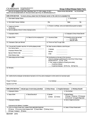 Fillable Online Group Critical Illness Claim Form Guardian Life Fax