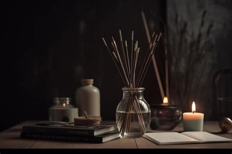 Premium Photo Composition With Incense Sticks Diffuser Candles And