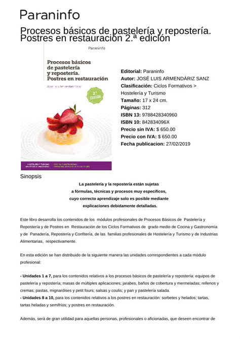 PDF Procesos básicos de pastelería y repostería Postres en