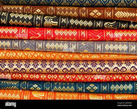 Stack Of Thai S Traditional Pattern Silk Fabric Stock Photo Alamy