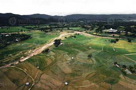 Landscape paddy rice field in Asia, aerial view of rice fields 3322588 ...