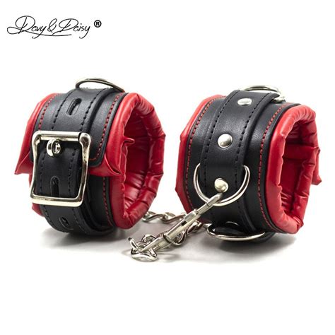 Davydaisy 1 Pair Pu Leather Bracelet Sex Handcuffs Ankle Cuffs Metal