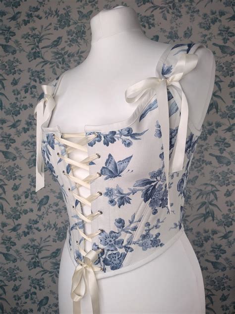 Custom Blue Bird Toile De Jouy Renaissance Corset Th Century Stays