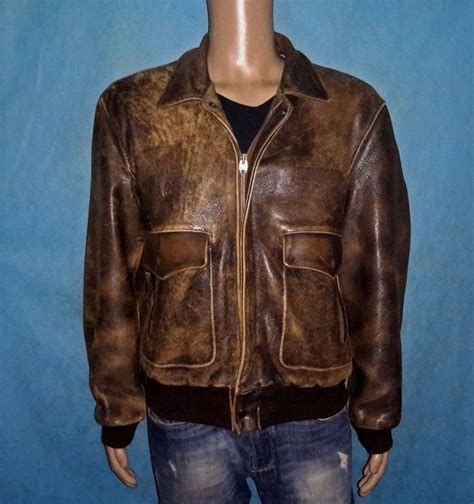 Blouson Aviateur Vintage CHEVIGNON En Cuir Marron Vieilli Taille XL TBE