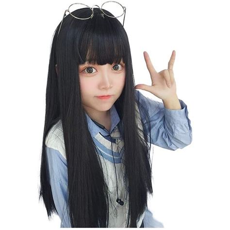 【新品】【未使用】feshfen フルウィッグ スーパーロング ぱっつん 前髪 ストレート レディース Wig 【free・ブラック】dv