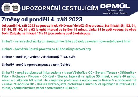 Provoz linek MHD od pondělí 4 9 Aktuálně z dopravy Dopravní