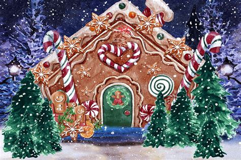 Kate Christmas Backdrop Outside Gingerbread House For Photography