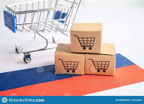 Box With Shopping Cart Logo And Russia Flag Import Export Shopping