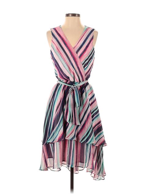 Jennifer Lopez 100 Polyester Stripes Multi Color Pink Casual Dress