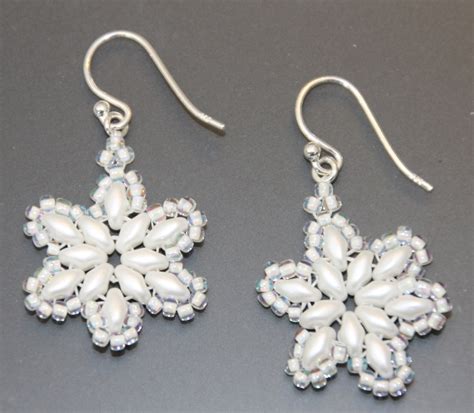 Beaded Snowflake Earrings Etsy