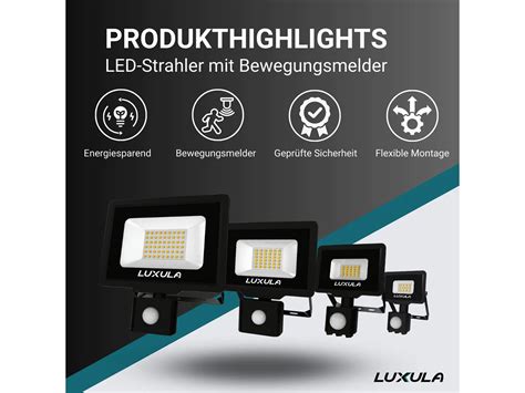 LUXULA LED Fluter Mit Bewegungsmelder EEK F 10W 1000lm 4000K