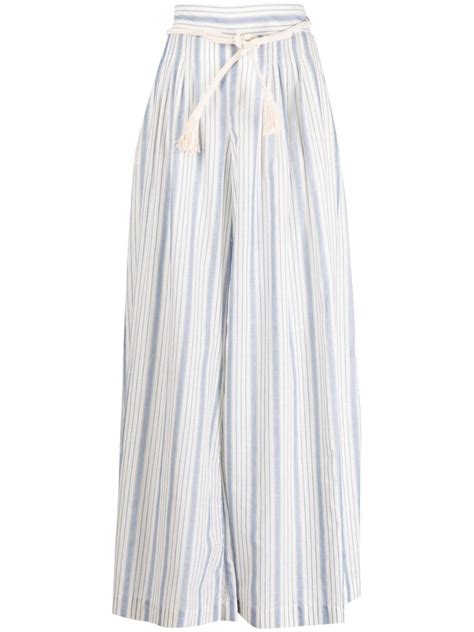 Zimmermann Chintz Striped Wide Leg Trousers Blue Editorialist