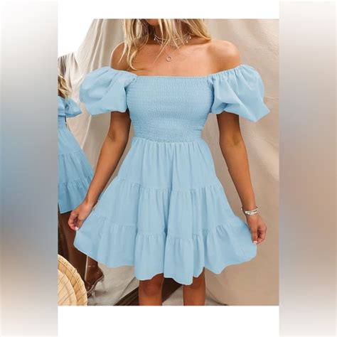 Zesica Dresses Boho Summer Square Neck Puff Sleeve Off Shoulder