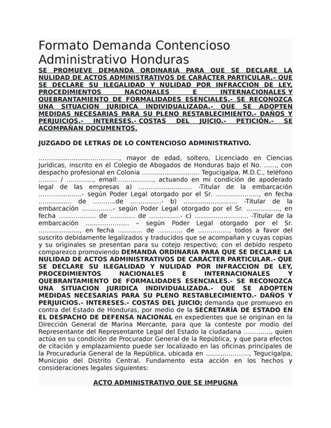 Formato Demanda Contencioso Administrativo Honduras Formato Demanda