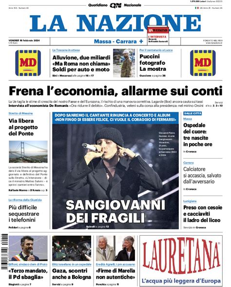 La Nazione Prima Pagina Di Oggi Edizione Massa Carrara Di Venerdi